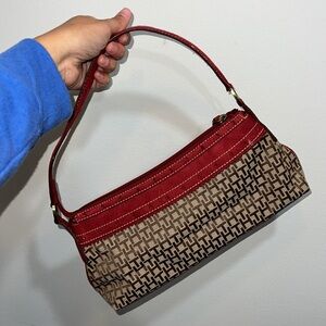 Tommy Hilfiger shoulder bag canvas suede tan red Y2K